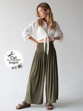 Natural Life Olive Smocked Bandeau Flowy Pants